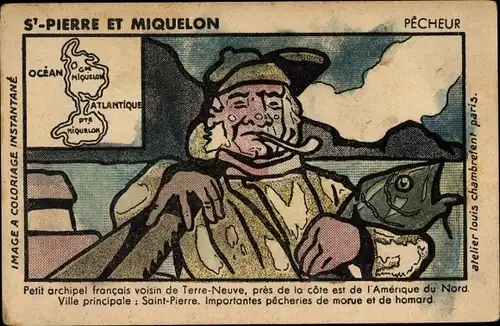 Künstler Ak St. Pierre et Miquelon französisches Überseegebiet, Pecheur, Fischer mit Pfeife