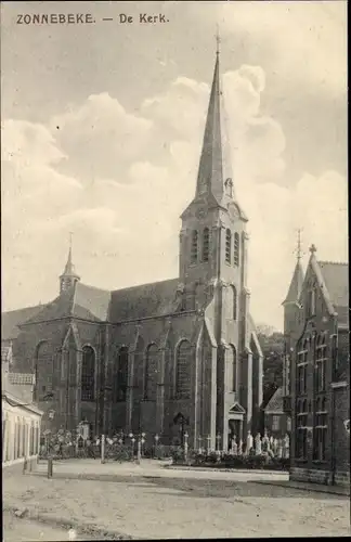 Ak Zonnebeke Westflandern, De Kerk, Kirche, Friedhof