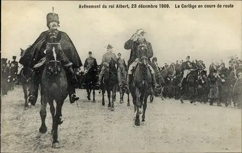 Ak König Albert I. von Belgien, Avênement du roi, 23.12.1909, Le Cortège en cours de route