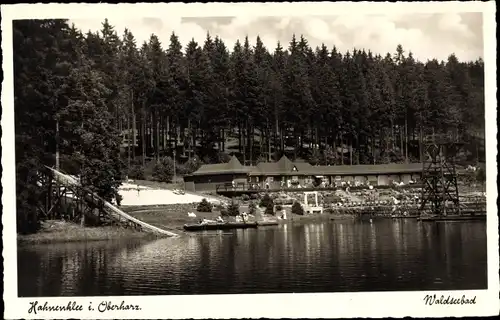 Ak Hahnenklee Bockswiese Goslar, Waldseebad, Rutsche, Sprungturm, Badegäste