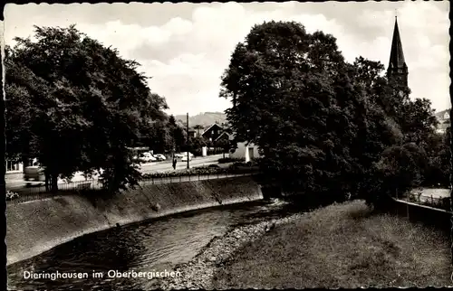 Ak Dieringhausen Gummersbach im Oberbergischen Kreis, Aggerpartie, Kirchturm