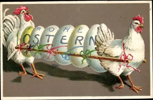 Präge Ak Glückwunsch Ostern, Ostereier, Hühner