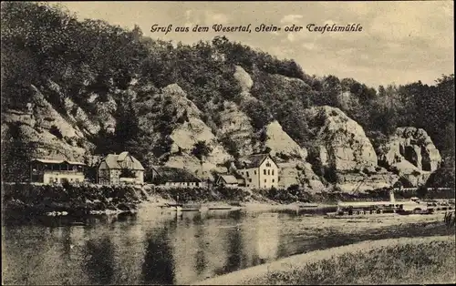 Ak Pegestorf Niedersachsen, Stein oder Teufelsmühle, Weserpartie
