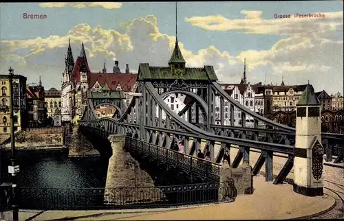 Ak Hansestadt Bremen, Große Weserbrücke