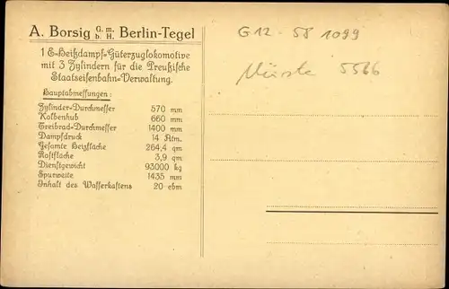 Ak Deutsche Eisenbahn, Dampflokomotive, Borsig, 1E Heißdampf Güterzug, 5566