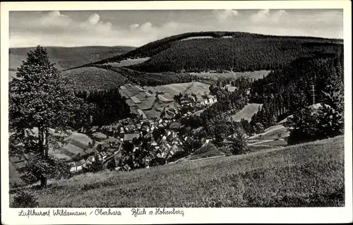 Ak Wildemann Clausthal Zellerfeld im Oberharz, Panorama vom Ort, Talpartie, Hügellandschaft, Wald