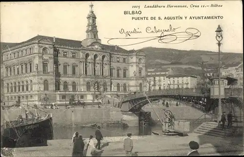 Ak Bilbao Baskenland, Puente de S. Autustin y Ayuntamiento, barco Chindor