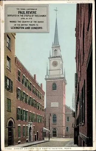 Ak Boston Massachusetts USA, Paul Revere Church, street view