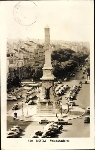 Ak Lisboa Lissabon Portugal, Praça dos Restauradores, carros