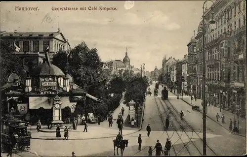 Ak Hannover in Niedersachsen, Georgstraße mit Café Kröpcke