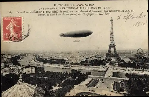 Ak Paris, Clément Bayard, Dirigéable, Eiffelturm