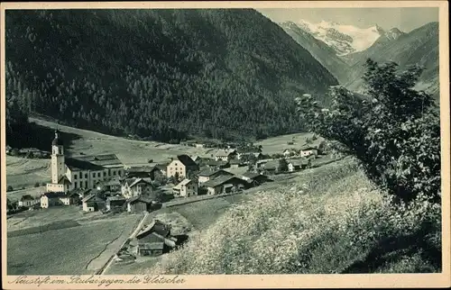 Ak Neustift im Stubaital Tirol, Totalansicht, Gletscherpartie