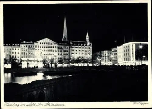 Ak Hamburg Mitte Altstadt, Alsterdamm, Nachtansicht