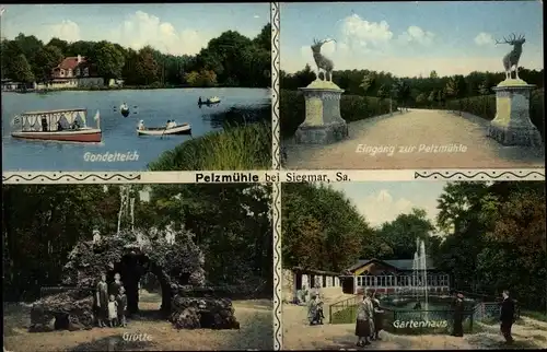 Ak Siegmar Chemnitz Sachsen, Pelzmühle, Gondelteich, Grotte, Gartenhaus