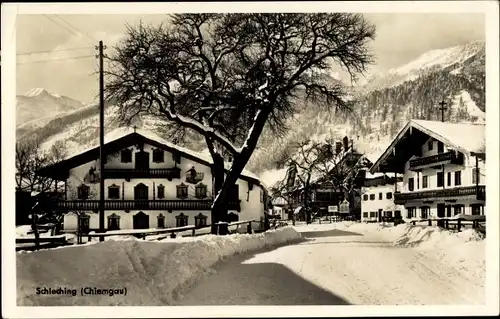 Ak Schleching Chiemgau, Ortspartie im Winter
