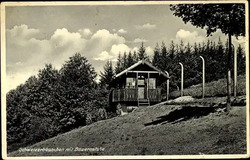 Ak Strüth Ansbach in Mittelfranken Bayern, Schweizerhäuschen mit Bauernstube, Außenansicht, Bäume