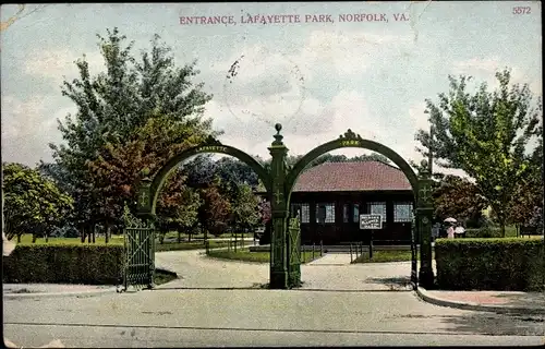 Ak Norfolk Virginia USA, Lafayette Park, Entrance