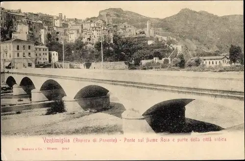 Ak Ventimiglia Liguria, Riviera di Ponente, Ponte sul fiume Roia, Brücke