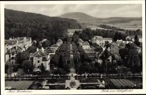 Ak Bad Brückenau in Unterfranken, Teilansicht vom Ort, Vogelschau, Blick vom Schlosshotel