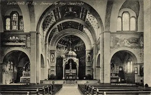 Ak Lutterbach Elsass Haut Rhin, Inneres der Herz Jesu Kirche