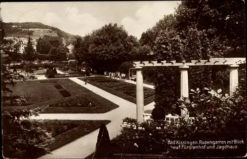 Ak Bad Kissingen Unterfranken Bayern, Rosengarten, Fürstenhof, Jagdhaus