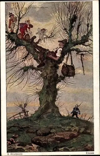 Künstler Ak Strathmann, E., Traum, Mann schläft auf einem Baum, Primus 3003