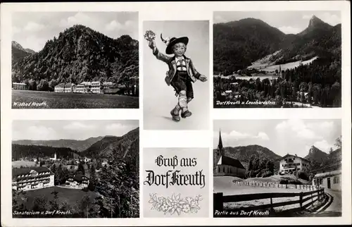 Ak Kreuth am Tegernsee Oberbayern, Wildbad, Sanatorium, Dorfpartie, Kirche