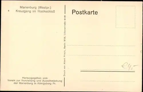 Ak Malbork Marienburg Westpreußen, Kreuzgang im Hochschloss