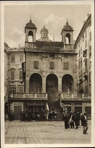 Ak Genova Genua Ligurien, Piazza Banchi e Chiesa di S. Pietro, Bar Banchi