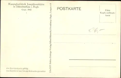Ak Szklarska Poręba Schreiberhau Riesengebirge Schlesien, Kunstglasfabrik Josephinenhütte 