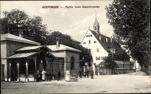 Ak Göppingen in Baden Württemberg, Partie beim Sauerbrunnen