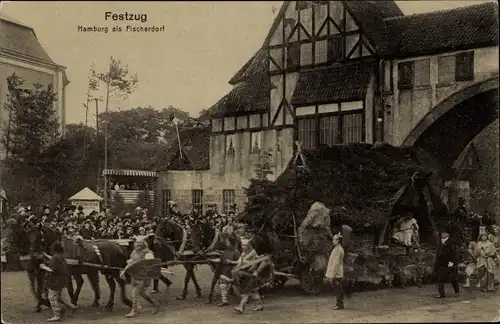 Ak Hamburg Mitte Altstadt, 16. Deutsches Bundesschießen 1909, Festzug, Hamburg als Fischerdorf