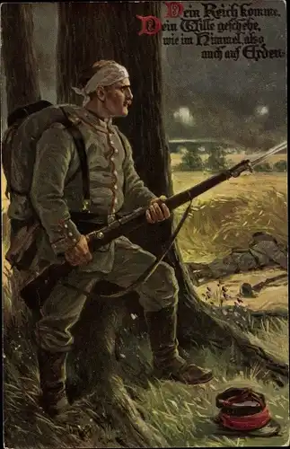 Künstler Ak Das Vaterunser Nr 2, Deutscher Soldat in Uniform, Gewehr, Bajonett