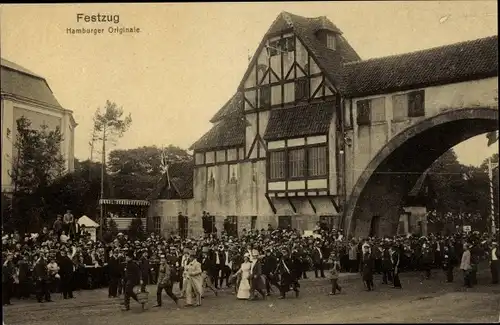 Ak Hamburg, 16. Dt. Bundesschießen 1909, Festzug, Hamburger Originale