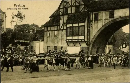 Ak Hamburg, 16. Dt. Bundesschießen 1909, Festzug, Entstehung des Hafens