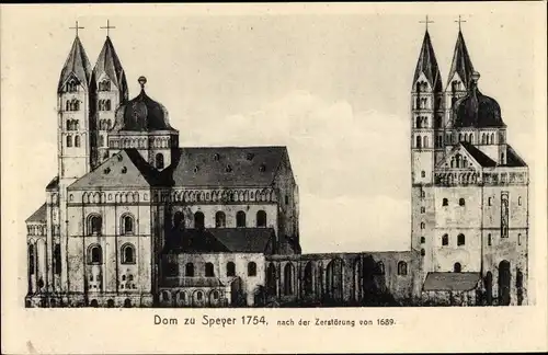 Ak Speyer am Oberrhein Rheinland Pfalz, Dom um 1754, Außenansicht, nach der Zerstörung von 1689