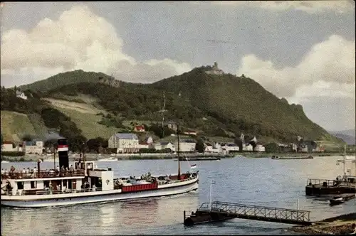 Ak Königswinter am Rhein, Salondampfer, Flussufer, Anlegestelle, Ortsansicht, Ruine Drachenfels