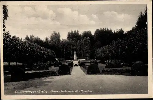 Ak Emmendingen in Baden Württemberg, Partie im Stadtgarten, Kriegerdenkmal