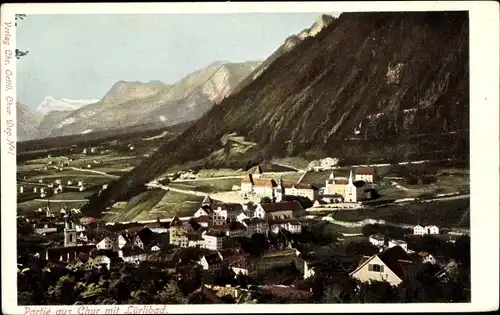 Ak Chur Kt. Graubünden Schweiz, Panorama vom Ort u. Lürlibad
