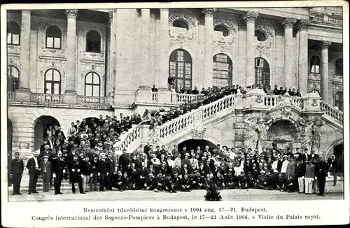 Ak Budapest Ungarn, Congrès international des Sapeurs Pompiers 1904, Palais Royal