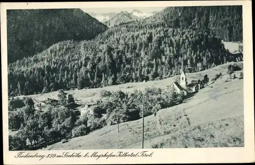 Ak Finkenberg in Tirol, Kirche, Ortschaft mit Landschaftsblick