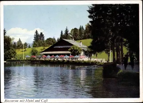 Ak Garmisch Partenkirchen in Oberbayern, Riessersee mit Hotel und Café