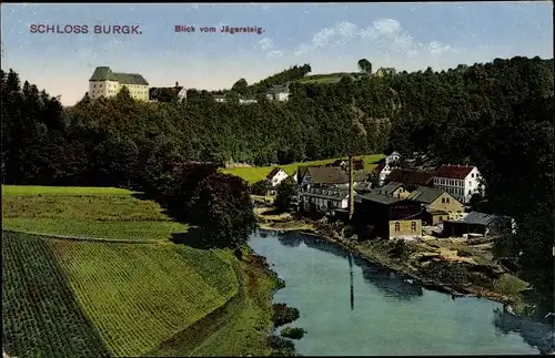 Ak Burgk Saale Orla Kreis, Schloss Burgk, Häuser, Blick vom Jägersteig