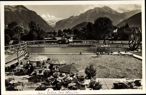 Ak Interlaken Kt. Bern Schweiz, Strandbad, Sprungturm