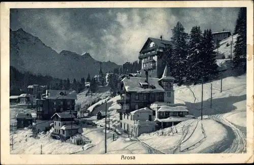 Ak Arosa Kt. Graubünden Schweiz, Panorama vom Ort, Schneelandschaft
