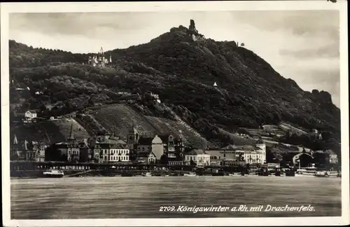 Ak Königswinter am Rhein, Teilansicht vom Ort, Drachenfels, Drachenburg, Burgruine
