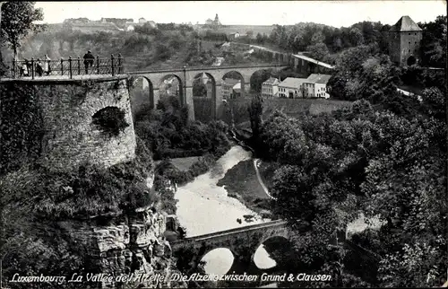 Ak Luxemburg, La Vallée de l'Alzette, Die Alzette zwischen Grund und Clausen