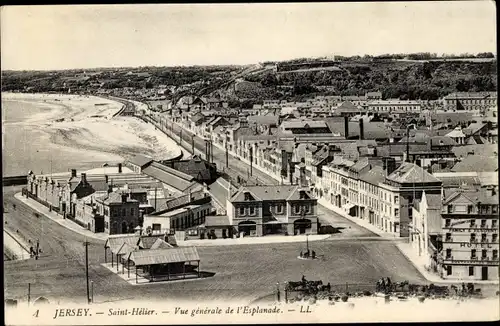 Ak Saint Helier Jersey Kanalinseln, Vue générale de l'Esplanade