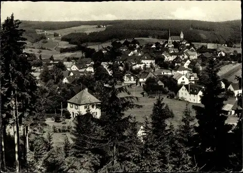 Ak Bischofsgrün im Fichtelgebirge, Teilansicht vom Ort, Vogelschau, Kirche, Blick vom Hügelfelsen