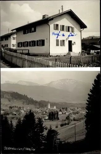 Ak Oberstaufen im Oberallgäu, Teilansicht vom Ort, Talblick, Berge, Kirche